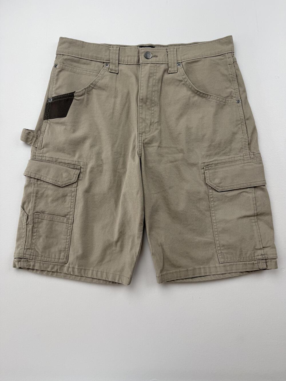Wrangler Cargo Shorts Mens 32 Beige Canvas 11 Inseam Relaxed Fit Workwear